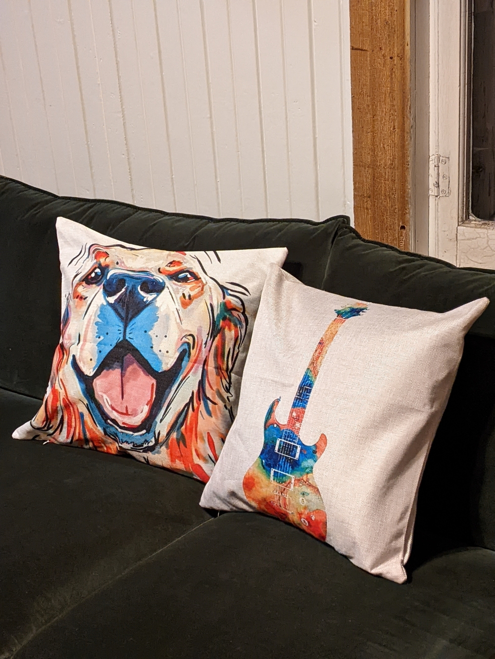 *New* Colorful Dog & Guitar Decorative Pillow Covers